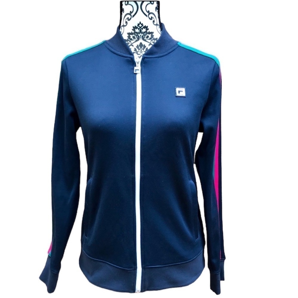 Fila Women's Navy Jacket with Pink and Teal Accents